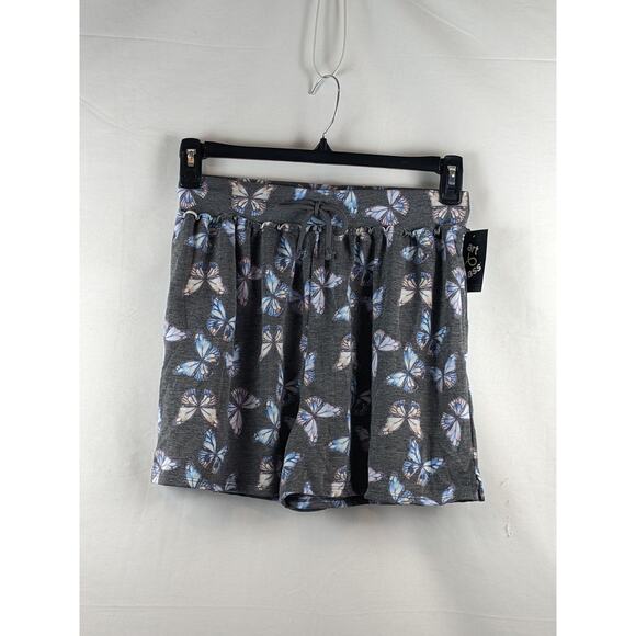 French Terry Short Butterfly Print Ruffle Art Class Charcoal Gray S 6/6X Relaxed - Picture 5 of 6